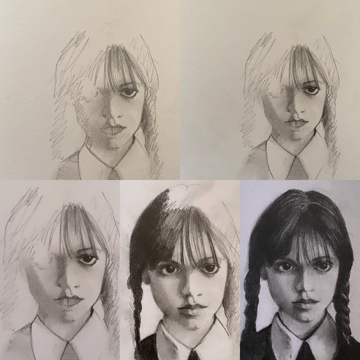 Jenna Ortega Wednesday Addams portrait  #timburton #jennaortega #wednesday #netflix #theaddamsfamily #series #classic #cultclassic #cultfilm #art #artist #artwork #portrait #portraitart #pencils #sketch #sketching #finished #pencilonpaper #wednesdayaddams #goth #thecramps