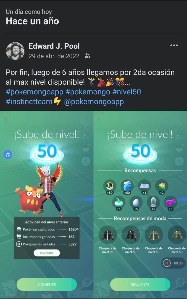 Edward_Pool's tweet image. Un recuerdo de #fb
Un día como hoy pero de hace un año llegamos al nivel max habilitado en el juego 🤟
#PokemonGOApp 
#nivel50
#Instinct
#aniversary