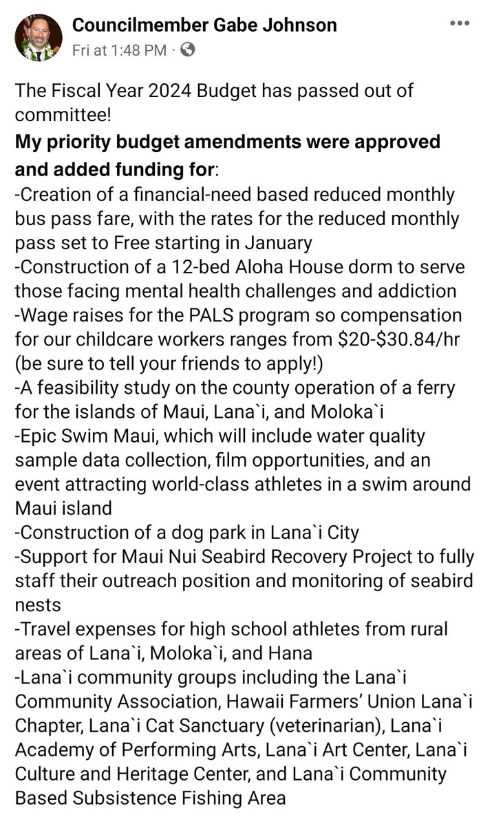 Love my boss and our office. We get to work on doing good things for the people of Maui.