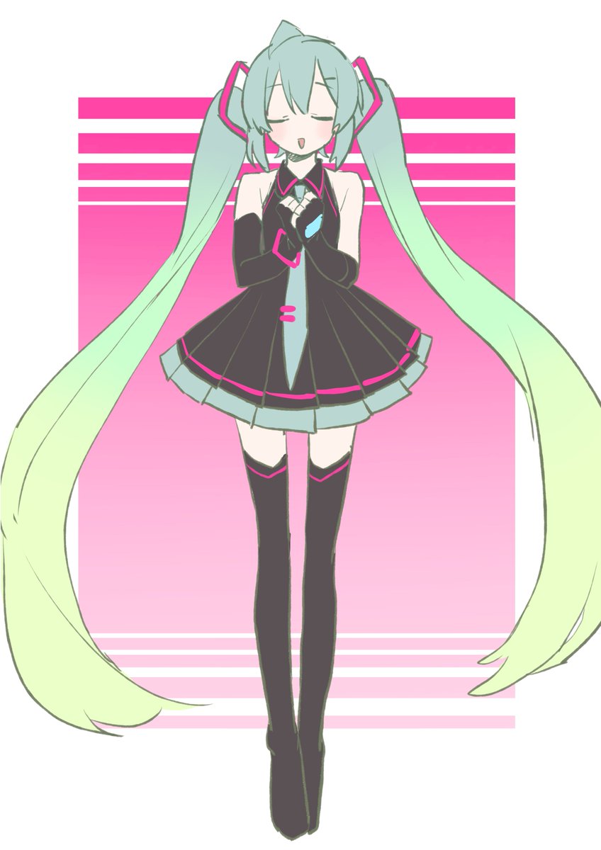 hatsune miku 1girl solo long hair twintails closed eyes thighhighs very long hair  illustration images