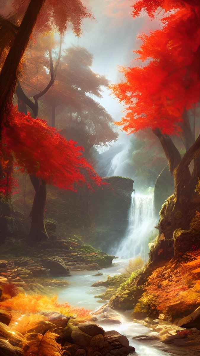 tomography38's tweet photo. Fantastical Fall 

#autumn 
#digitalart 
#landscape
#fall
#forest
#waterfall 
#ai https://t.co/I2pAeET0lV