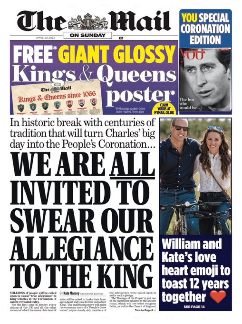 Swear allegiance to the "King"
they're having a giraffe,
there's more chance of seeing Noah's Ark floating down the Taff.

I'm no forelock tugger
my cap I will not doff,
swear allegiance to the "King"
they can fuck right off.
✍️🏴󠁧󠁢󠁷󠁬󠁳󠁿
#NOTMYKING
#AbolishTheMonarchy
#Annibyniaeth