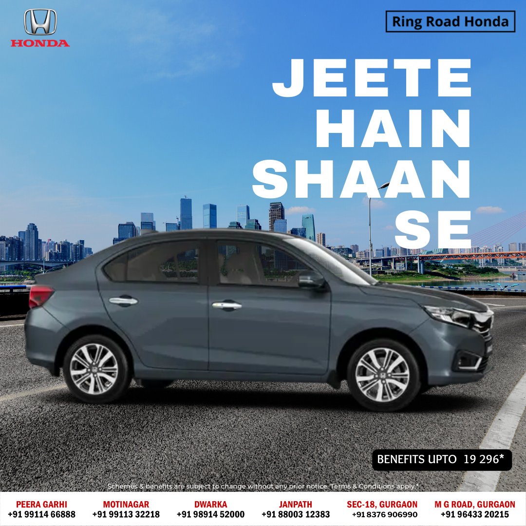 ring_honda's tweet photo. It's time to make countless memories with the Shandaar Amaze!

Unke liye jo jeete shaan se.

Enjoy benefits upto ₹ 19 296*.
Book now - https://t.co/Wy7mUWYmhS
.
.
.
#RingRoadHonda #DelhiNCR #HondaCarsIndia #Honda #HondaAmaze https://t.co/sTA4rtiDyF