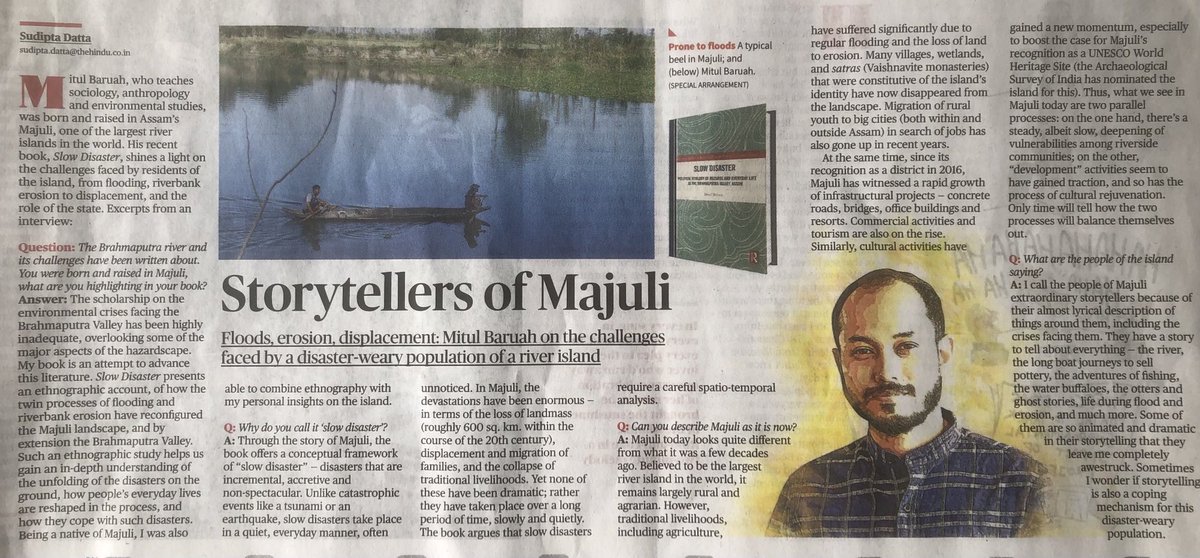 Majuli_Chapori's tweet photo. Thought this interview for @the_hindu on #SlowDisaster, published in today’s @TheHinduMag might interest some of you.
#Majuli #Assam #disaster #islandlife #BookTwitter #BookReview https://t.co/Q2bub3LkXp