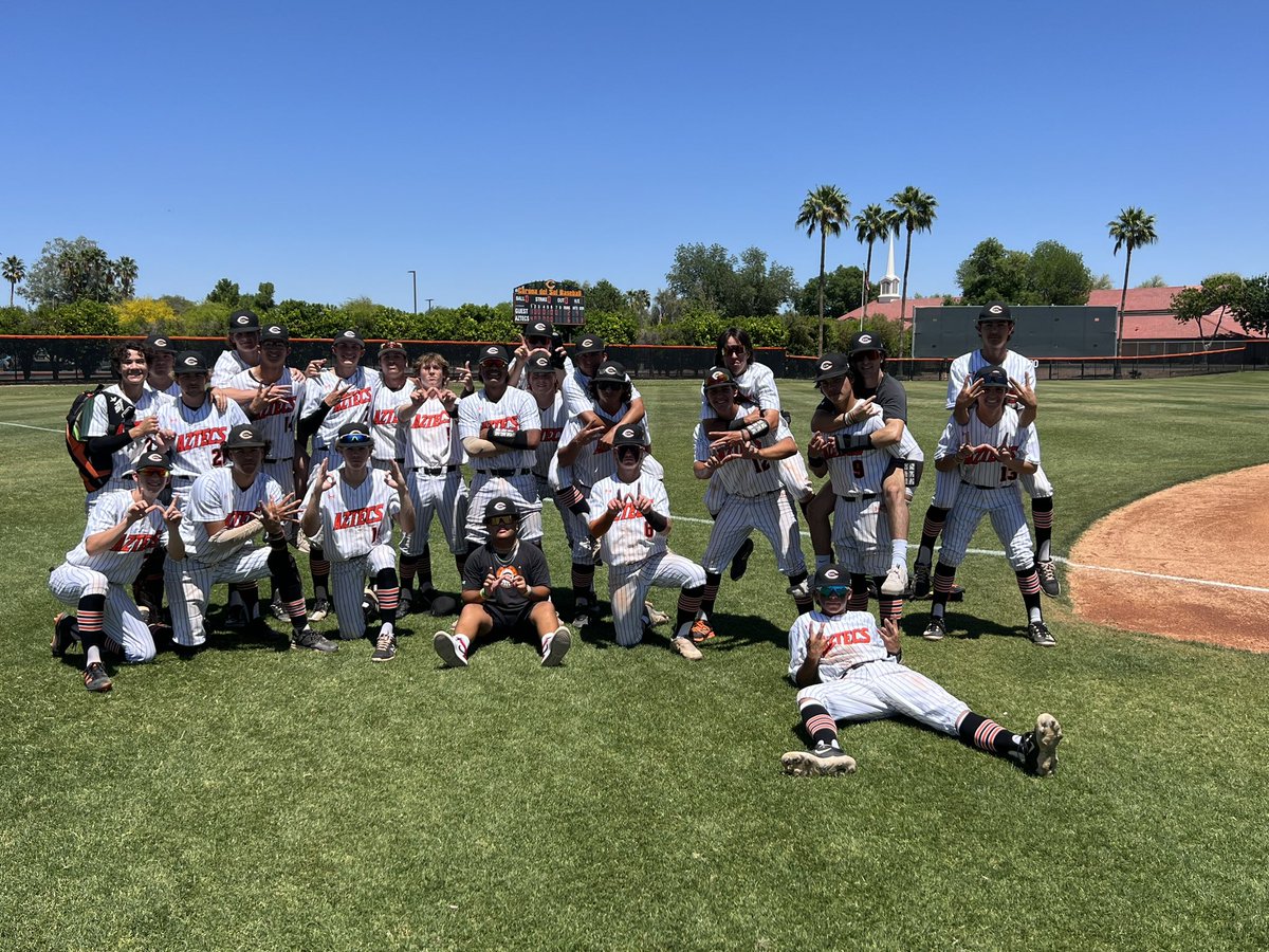 🚨AZTECS ADVANCE!!!🚨
Aztecs win their first round game of the 6A playoffs over Chandler 6-2. Will advance to play Mtn. Ridge at Tempe Diablo on Tues. 5/2 at 6:30. #RM

W-<a href="/ColeCarlon/">Cole Carlon</a> 6IP, 7 K’s
S-<a href="/CJ_Arellano10/">CJ Arellano</a> 

<a href="/david_baxter35/">David Baxter Jr</a> 3-4
<a href="/JaidenLoRe1/">Jaiden TJ.Lo Re #1</a> 1-2 💣 2 RBI
<a href="/ColeCarlon/">Cole Carlon</a> 1-3 💣