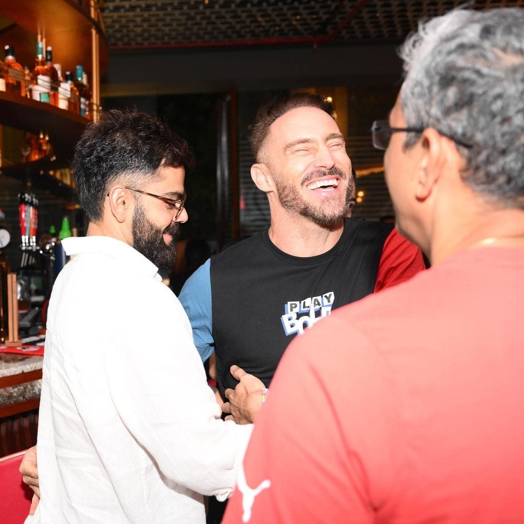 imVkohli's tweet photo. Partner on the crease, partner in cringy jokes 😆 @faf1307 https://t.co/7uNZQwvyg7