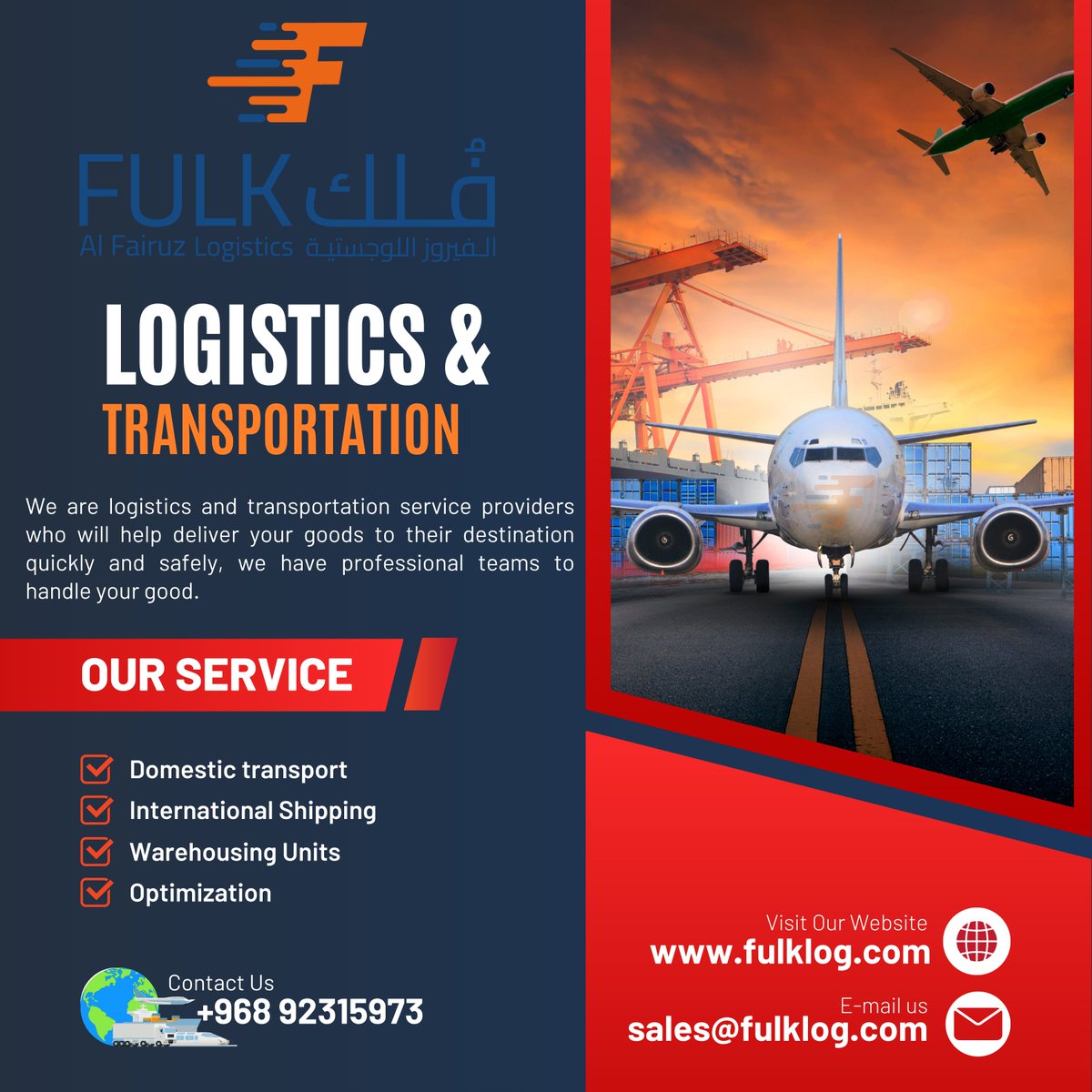 Fulklog's tweet photo. We Fulk Oman are logistics and transportation service providers who will help deliver your goods to their destination quickly and safely, we have professional teams to handle your good. 
#logistics #oman #fulkoman #logisticsmanagement #alfairuzlogistics #cargo https://t.co/2rtU0pLINz