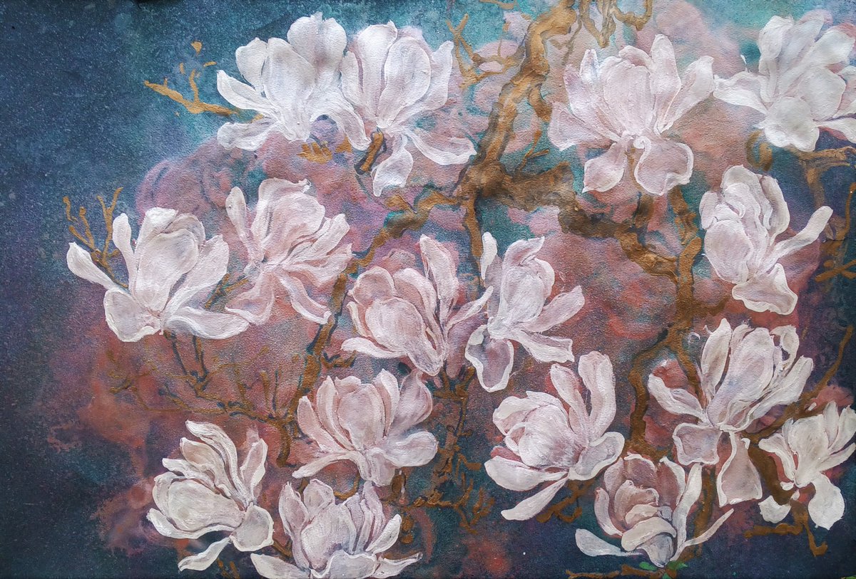 Midnight In the Lunar Garden
Watercolor On Black Cotton Paper
2023, 44"x 30"
Magnolia Blossoms
etsy.me/424u6ps via <a href="/Etsy/">Etsy</a> 
#paintings #artistsontwitter