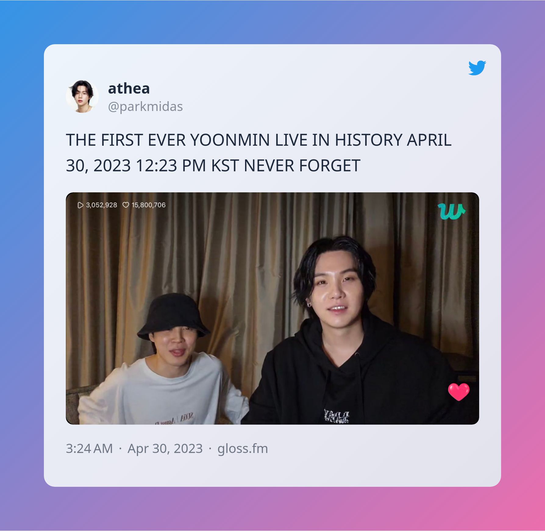 Athea on twitter the first ever yoonmin live in history april 30