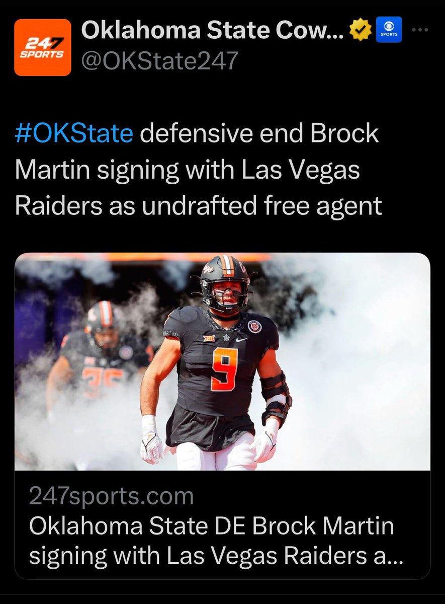 Congrats and good luck <a href="/btmartin40/">Brock Martin</a>   Oologah can’t wait to see you in the silver and black.  #stud