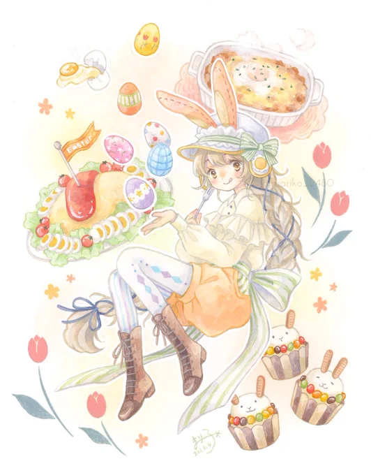 #ゴールデンウィークSNS展覧会2023 アクリル絵の具で描く少女の世界 小物や動物を描くのも好き。 最近はデジタルもお勉強し始めました