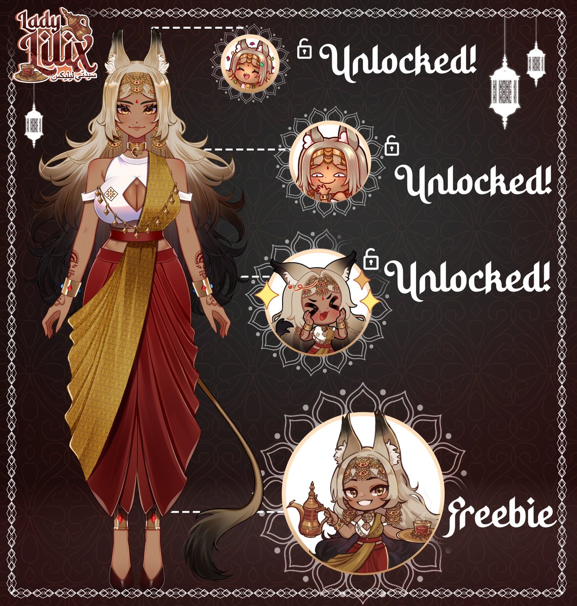 LadyLilix's tweet photo. @EnyelChan @Pastriebun ✨Full Model Reveal ✨
She is a desert catgirl merchant 🤩
Art Mama @EnyelChan | Chibi @Pastriebun | Logo (me) | Emotes @toreibi_  | Alerts @Matitaart 

[#vtuber #ENVtuber #VtubersUprising #VTuberEN #ModelReveal #VtuberDebut #VtuberSupport] https://t.co/YqD4DULcio