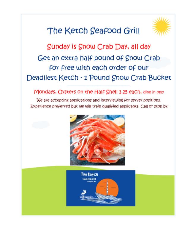 KetchSeafood's tweet photo. Snow Crab Sundays at The Ketch, free half pound https://t.co/VIExHeNRgu