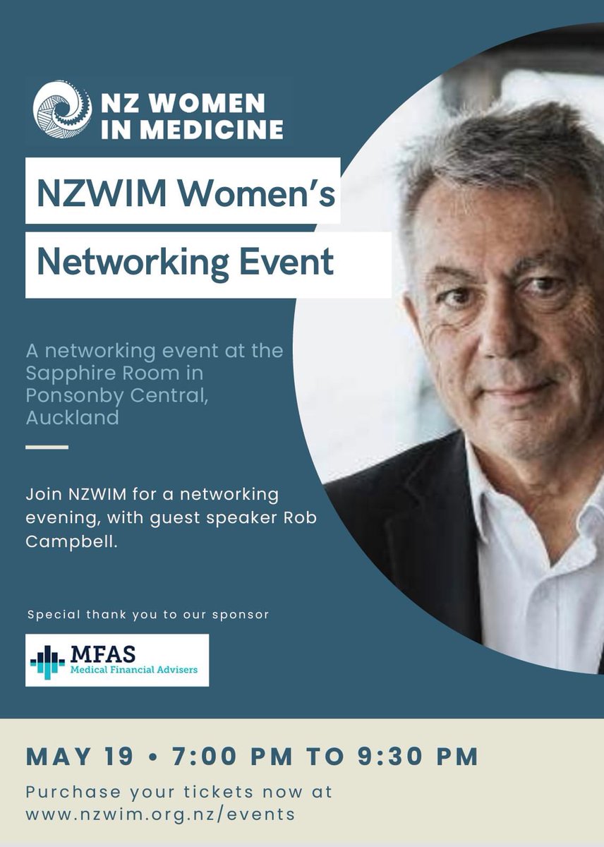 Just got my tickets to this NZ Women in Medicine networking event, and also joined up as a member of NZWIM. Keen to hear Rob Campbell but more events to come so thought it was worth signing up. Great team behind this led by a fabulous Wāhine <a href="/ornamcginn/">Orna McGinn</a>.

nzwim.org.nz/events