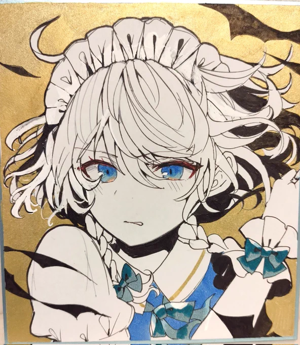 咲夜さんの色紙です 顔を顰めてる咲夜さんを描くの楽しかったです