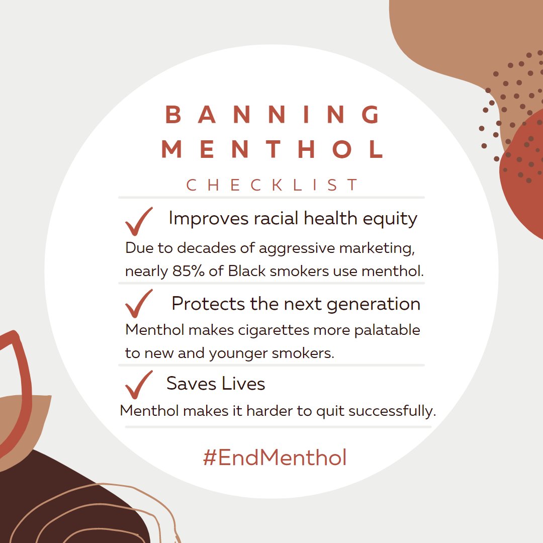 kyvoices4health's tweet photo. We're wrapping up National Minority Health Month by urging the FDA to finalize their proposed rules banning #menthol cigarettes and flavored cigars. Menthol is proven to make it harder to quit, and is a disproportionate driver of smoking among minority racial groups. #NMHM2023 https://t.co/ohxRc63pGg