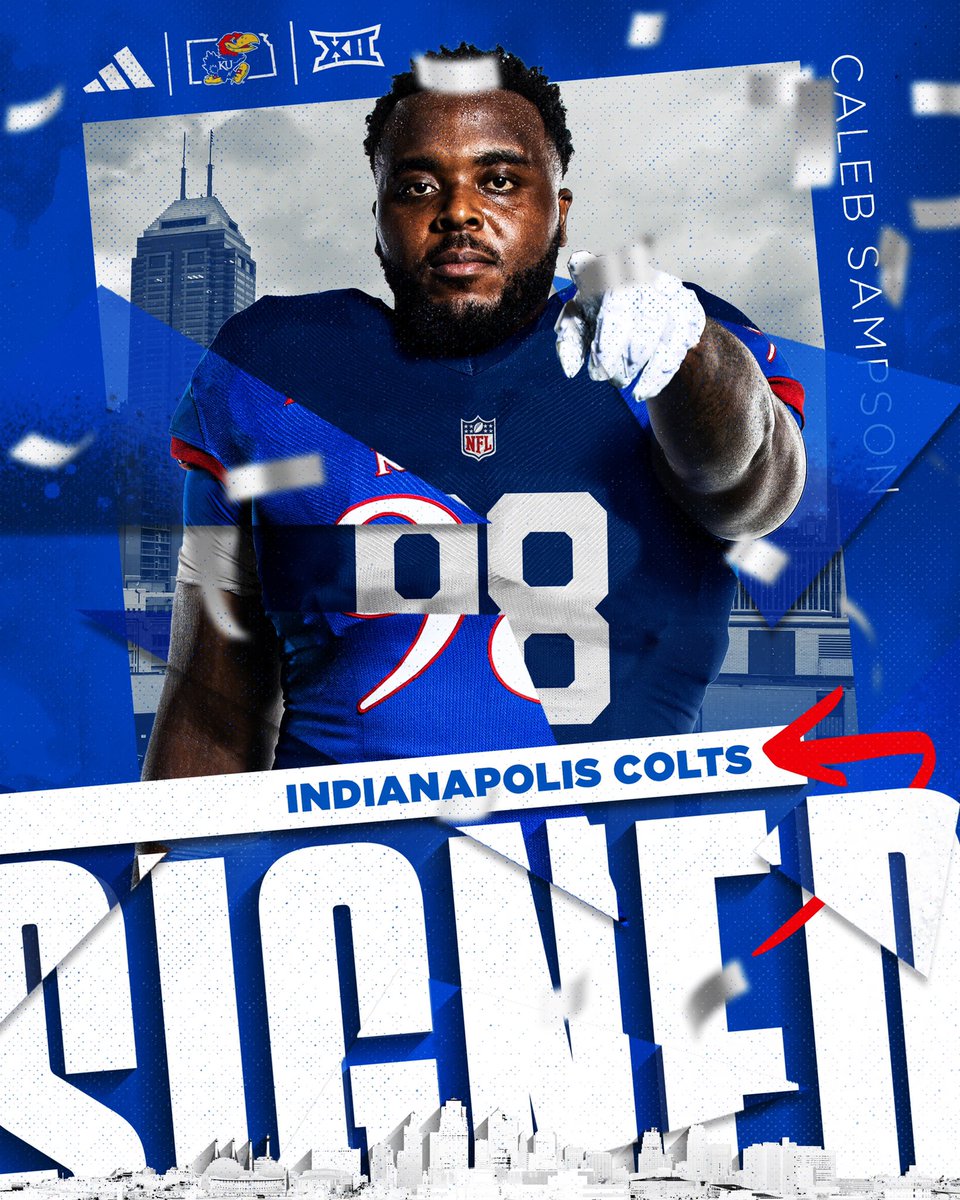 KU_Football's tweet photo. Caleb is Indy bound 😤

The @Colts have signed @sampsoncaleb72 

#RockChalk x @NFL https://t.co/ftcv1VrEVb