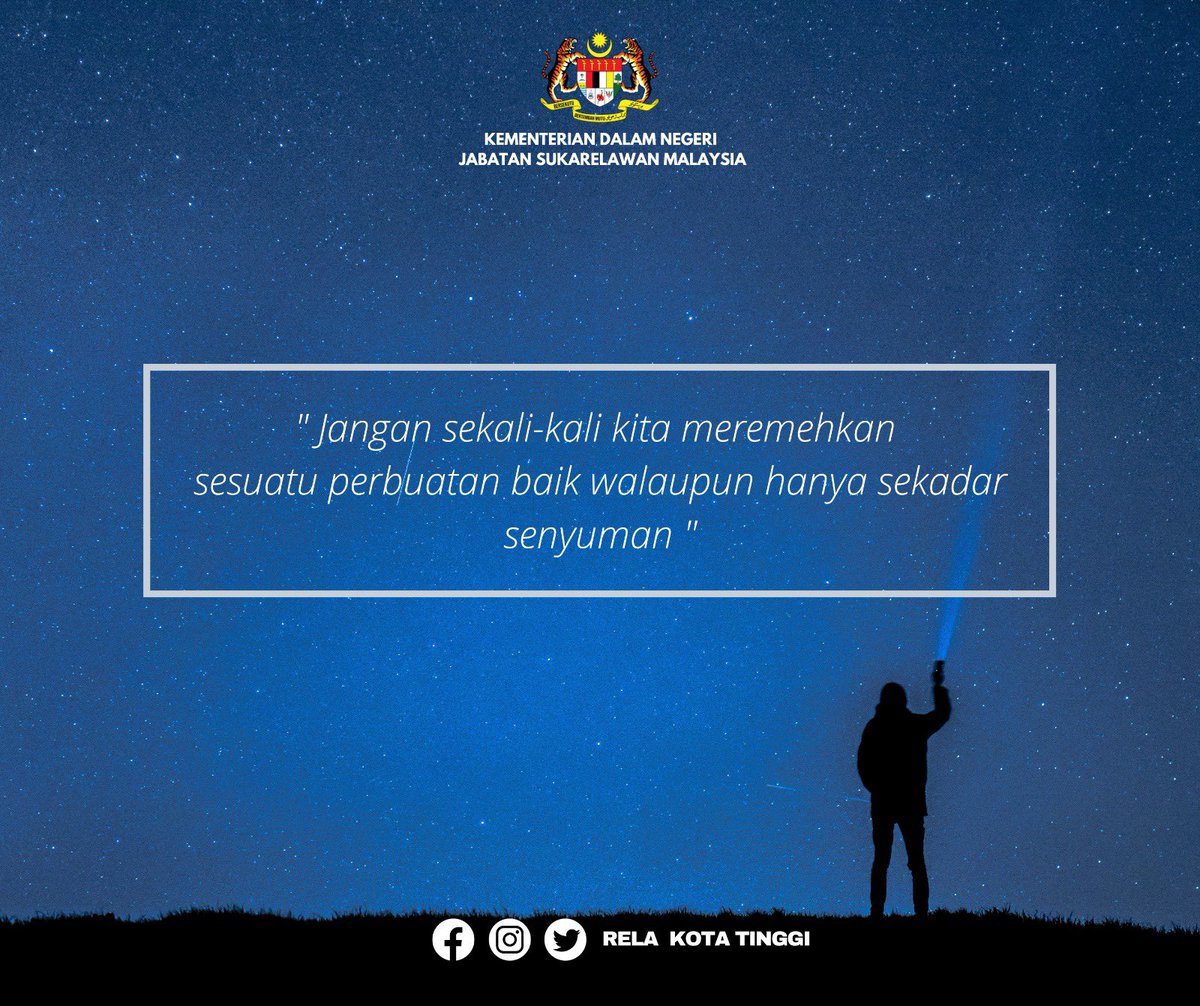RELAKOTATINGGI's tweet image. 30 April 2023 

Jangan sesekali kita meremehkan sesuatu perbuatan baik walaupun hanya sekadar senyuman

#KDN #KitaDemiNegara #relamalaysia #SetiaBerbakti #relakota 
#DariRakyatBersamaRakyatUntukRakyat
 
UMR KOTA TINGGI | ABIL ARIF