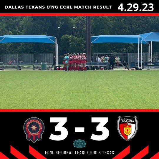 Dallas Texans U18/19 ECRL-Fagen (@texansecrl06g) on Twitter photo Wasn’t the outcome we wanted but down 0-2 at the 1/2, came back to end 3-3.
Back on the pitch tomorrow 1pm @ Ross Stewart
⚽️ <a href="/lila_dukes/">Lila Dukes</a>
🅰️ <a href="/MacyGross12/">Macy Gross</a>
⚽️ <a href="/LillyM_2024/">Lilly Miller</a>
🅰️ <a href="/ReaganRoberson_/">Reagan Roberson</a>
⚽️ <a href="/ReaganRoberson_/">Reagan Roberson</a>
🅰️ <a href="/meredithrackley/">meredithrackley</a> Wasn’t the outcome we wanted but down 0-2 at the 1/2, came back to end 3-3.
Back on the pitch tomorrow 1pm @ Ross Stewart
⚽️ <a href="/lila_dukes/">Lila Dukes</a>
🅰️ <a href="/MacyGross12/">Macy Gross</a>
⚽️ <a href="/LillyM_2024/">Lilly Miller</a>
🅰️ <a href="/ReaganRoberson_/">Reagan Roberson</a>
⚽️ <a href="/ReaganRoberson_/">Reagan Roberson</a>
🅰️ <a href="/meredithrackley/">meredithrackley</a>