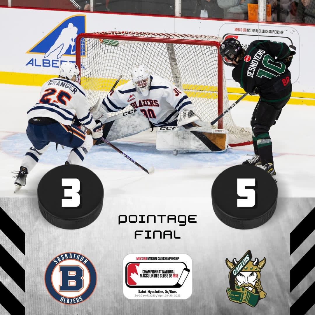 LHM18AAAQ's tweet photo. Les @GAULOISAAA remportent leur demi-finale contre les Blazers de Saskatoon par la marque de 5-3 et rejoignent le Blizzard Hockey M18 AAA en grande finale du Championnat national M18! 👏👏👏

#LHM18AAAQ #championnatnationalm182023 https://t.co/md4FHnxczc