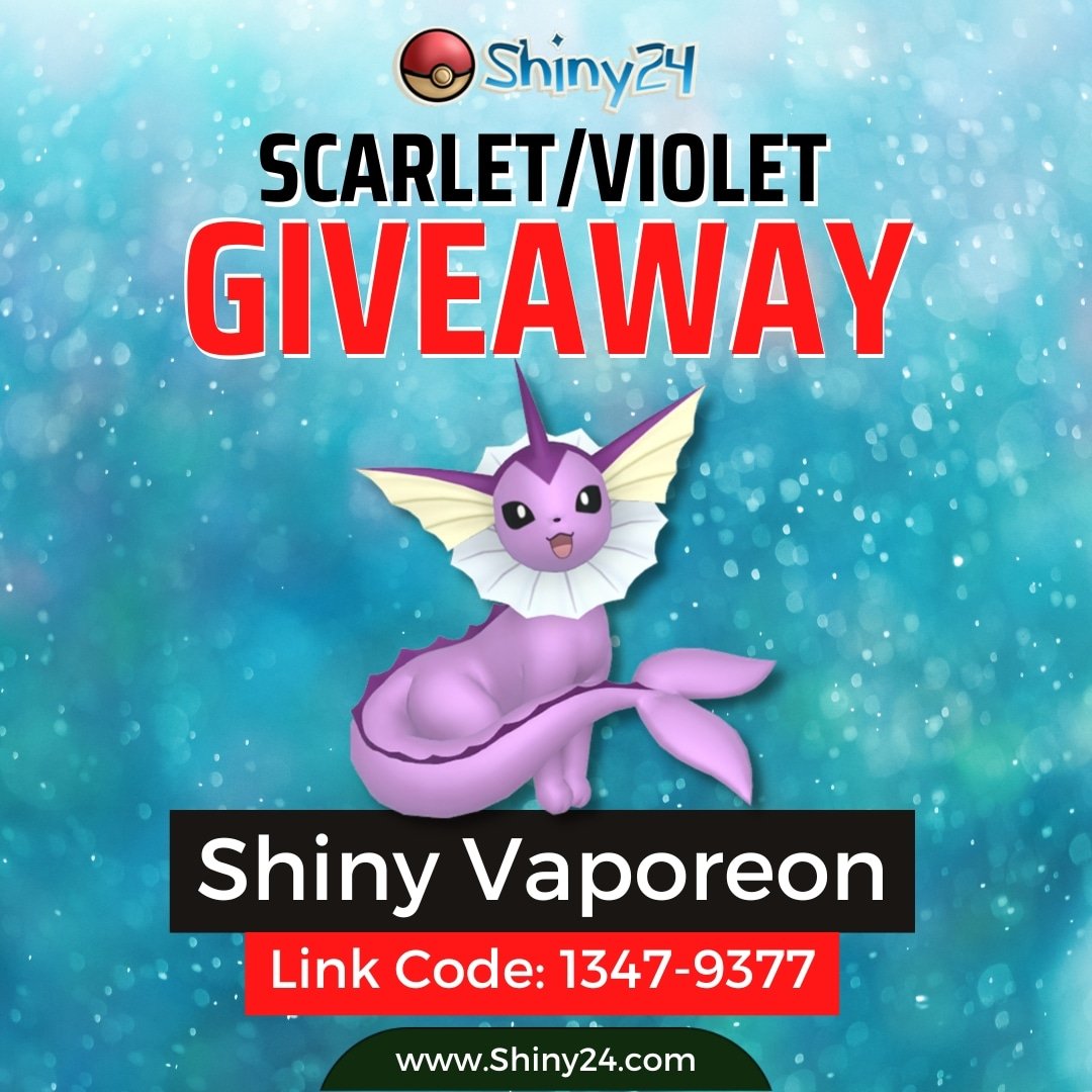 ShopShiny24's tweet photo. Shiny Vaporeon Giveaway for Scarlet &amp; Violet! Ends May 5th 8 PM EST! Get yours today! #shinypokemon #pokemon #PokemonScarletViolet #shinyeevee #shinyvaporeon #vaporeon #pokemoncommunity #pokemonscarlet #pokemonviolet #pogo #tcg #PokemonTCG https://t.co/8npGS7tf4C