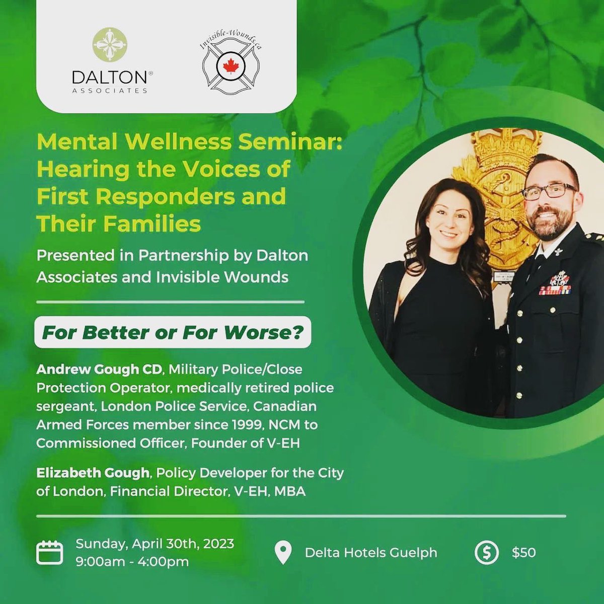 Our Director’s (and partners) Elizabeth and Andrew will share their story publicly for the first time together tomorrow. 

Thank you to @DaltonAssociate and @Events4Wellness for this invitation and opportunity. 

What you’re doing matters. #vetshelpingvets #firstresponder