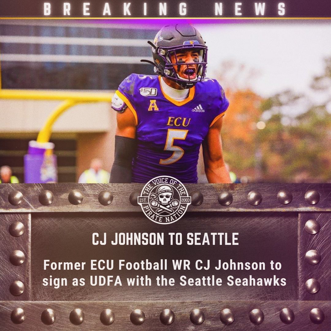 PR927FM's tweet photo. THIS JUST IN>>> Former ECU Football WR CJ Johnson @Kinggg_jayyy5 to sign as an undrafted free agent with the Seattle Seahawks. https://t.co/t0uyYk5CQ2
