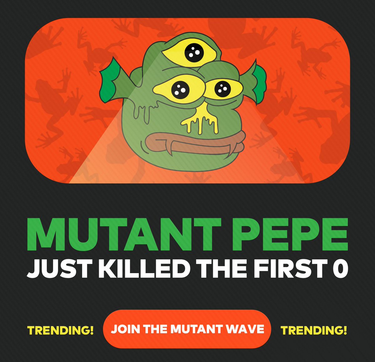PepeTheMutant's tweet photo. $MUTANT FIRST 0 KILLED. LET'S GO 🚀🔥 

#memecoin #tothemoon #mutantpepe #1000x #smashpepe #PEPE #PepeCoin #BTC #BNB https://t.co/3ZrKbAhNff
