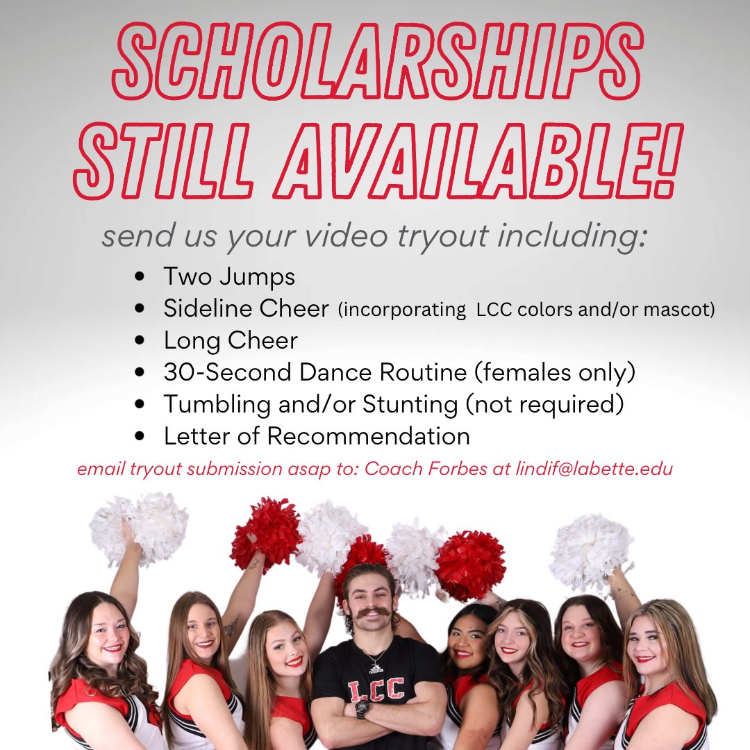 We are looking for guys and girls to add to our 23-24 team. Scholarships are available! ❤️🖤📣
#cheer #labettecommunitycollege #Scholarship