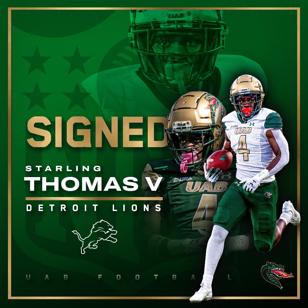 UAB_FB's tweet photo. Starling Thomas V is headed to the Motor City! 

The @Lions have signed Thomas V as a free agent.

#WinAsOne https://t.co/OykUoAWFGj