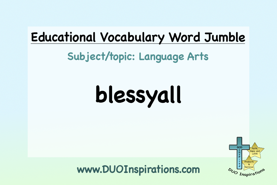Hi friends.  Can you unscramble the letters in this word?  You can also add it to your "morning warm up" work.  Enjoy! #education #warmupwork #jumble #wordgame #languagearts #DUOInspirations