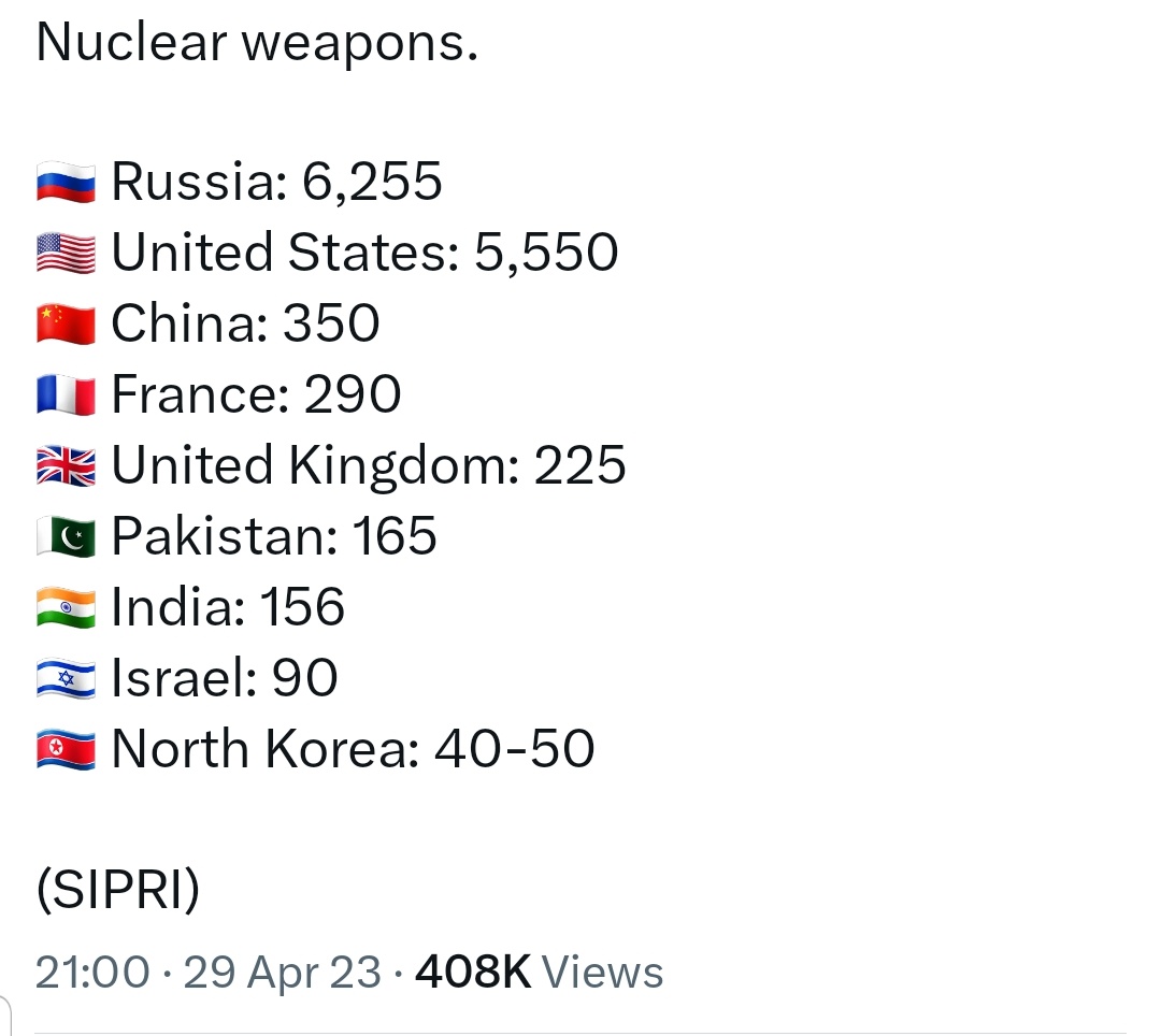 Zaira_Nizaam's tweet photo. No of cities in India - 4000
No of nukes with Pakistan - 165

No of cities in Pakistan - 158
No of nukes with India - 156

Only PoK and Baluchistan will be spared. https://t.co/kXPjPzO2FV