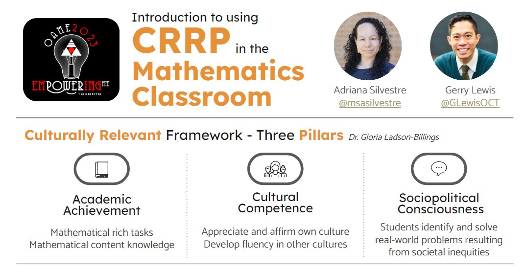 GLewisOCT's tweet photo. I co-presented two sessions at #OAME2023 and I'm so proud of the grace, wisdom, and dedication that @rosemortillaro @msasilvestre show in their craft. Thank you for letting me share the stage with you! #CRRP #MathCoaching #mtbos #iteachmath 11/x https://t.co/f4tKMop8jL