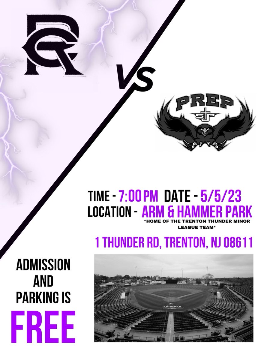 RomanBaseball1's tweet photo. PCL matchup at Trenton Thunder Stadium.  Roman Catholic vs. St. Joe’s Prep.  May 5th at 7:00 pm.  Free Admission/Free Parking https://t.co/U8tHlfArZy