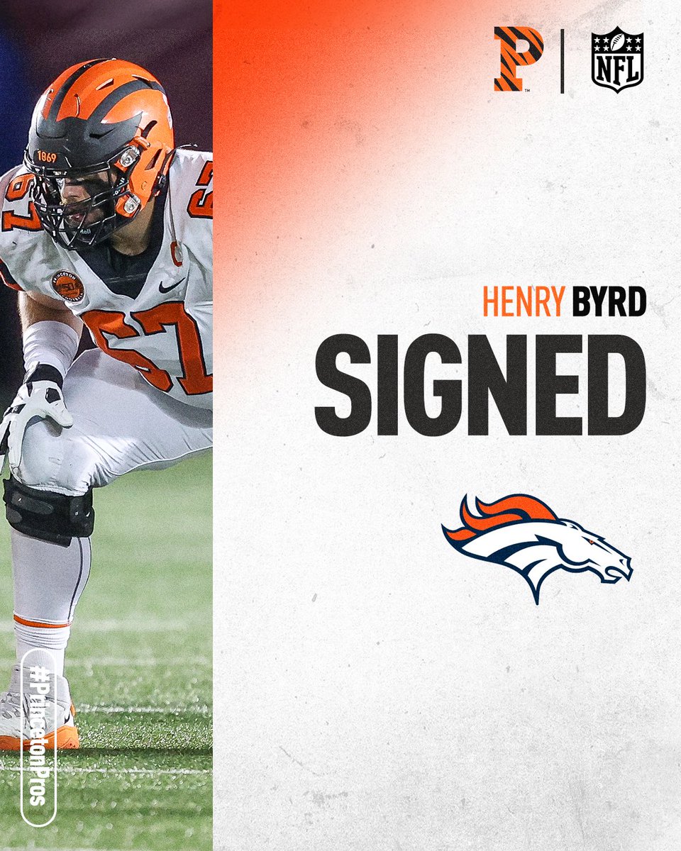 He’s been a stalwart on the offensive line for his entire career with the Tigers and now he gets a chance at the next level! 

Shoutout to <a href="/Henbyrd/">Hank Byrd</a> on signing with the <a href="/Broncos/">Denver Broncos</a>!

bit.ly/3oLAFyO

#JUICE🍊🥤 | #PrincetonPros | #BroncosCountry