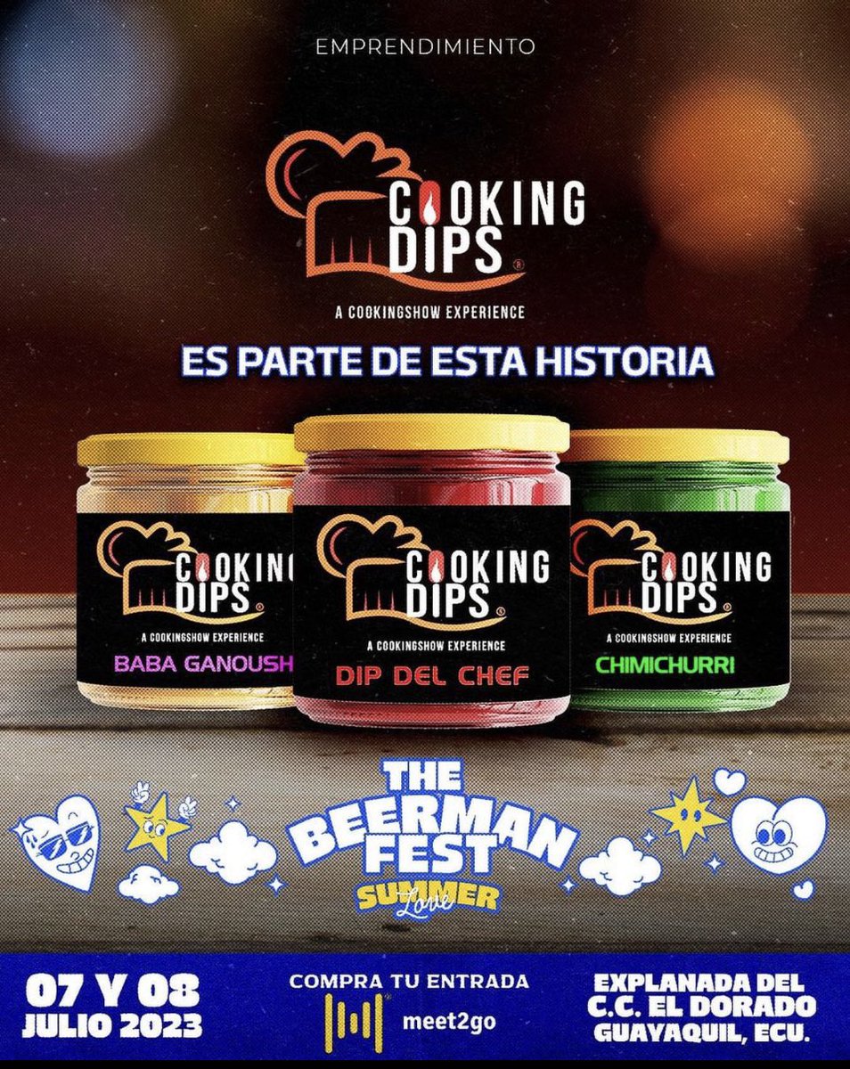 cookingshowec's tweet photo. Hola, queremos contarles que tendremos nuestra línea de Dips en #TheBeermanFesst  el 7 y 8 de Julio! En la explanada del CC El Dorado. 
Se presentarán los @AmgsInvisibles y @LADecadentes !!

 #CookingDipsEc #ACookingShowExperience https://t.co/AHkzbcsCLO