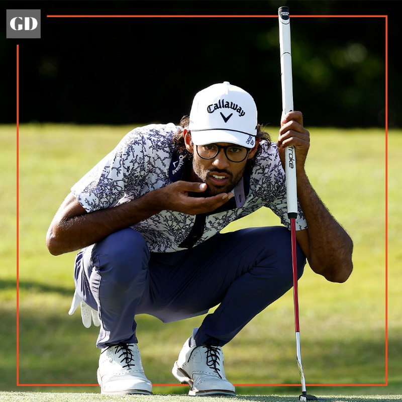 GolfDigest's tweet photo. Akshay Bhatia is the latest pro golfer to use the AimPoint putting technique.