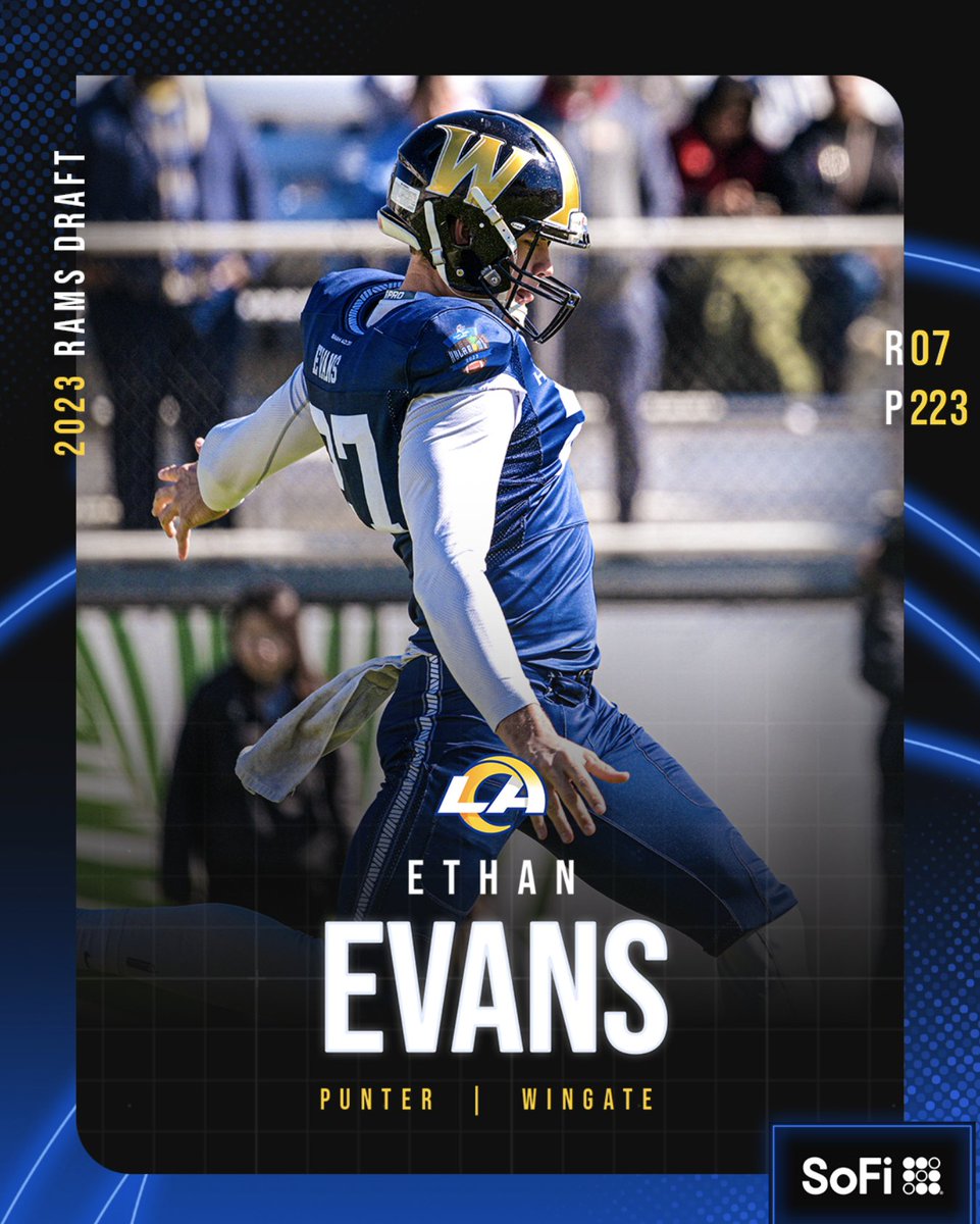 NFL Draft Round 7 Pick 223 the @RamsNFL 
select Ethan Evans!  

Congratulations to 2023 Hula Bowl player Ethan Evans!

#hulabowl #football #nfl #nfldraft📷
@NFL @DraftDiamonds @NFLDraft @WingateUniv