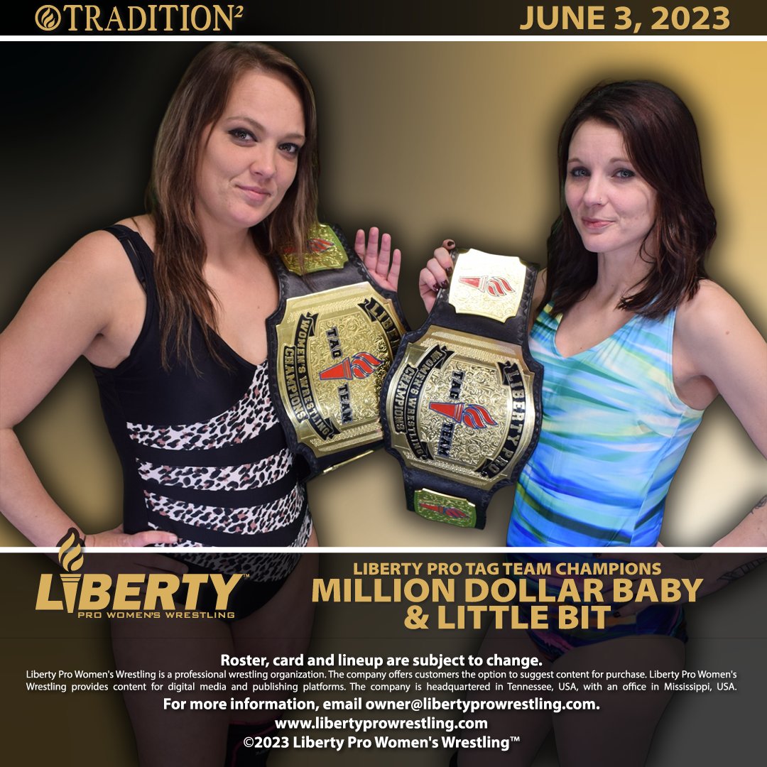 Visit the #LibertyProShop (libertyprowrestling.com/shop/about/) for info on sponsoring a #LibertyProTradition2 match featuring:

⭐Kimber Lee|@kimber_lee90
⭐Million Dollar Baby|@MDollarBby
⭐Little Bit|@LittleBit_2008
⭐Madi the American Baddie|

Roster, card and lineup subject to change.