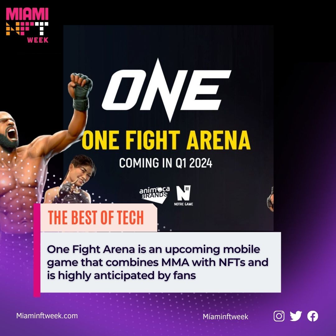 MiamiNFTweek's tweet photo. #OneChampionship, has teamed up with #NotreGame, a subsidiary of #AnimocaBrands, to create a mobile fighting game that incorporates #NFTs. Soon, MMA enthusiasts will have a fresh way to enjoy their favorite sport with an upcoming mobile NFT game that features fighting. https://t.co/5ObthuKY6p
