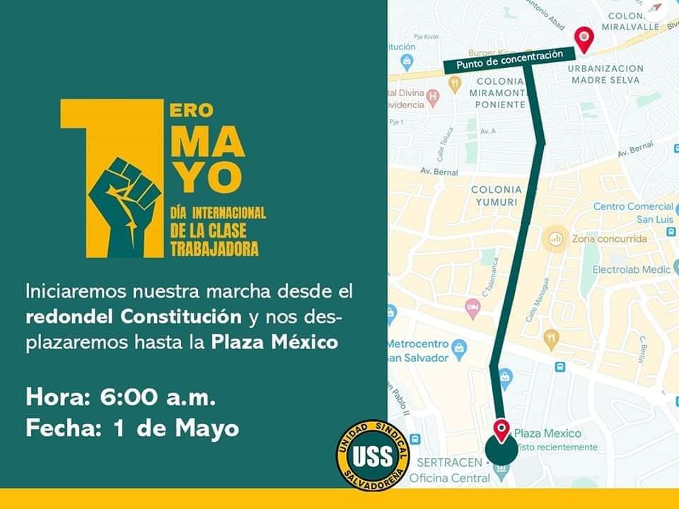 pizzadonnaSV's tweet photo. La USS invita a toda la clase trabajadora, bases organizadas, obreros, campesinos ya toda la población a marchar por la reivindicación al salario digno y la autodeterminación. 
#unidosmarchamos  
# 1roDeMayo https://t.co/FMjecETIjp
