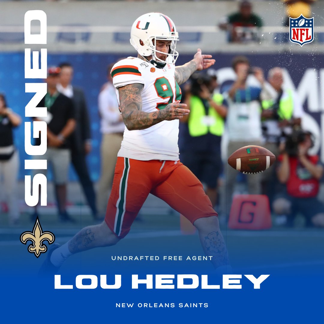 🚨🚨FREE AGENT SIGNING🚨🚨

<a href="/Saints/">New Orleans Saints</a> have signed <a href="/MiamiHurricanes/">Miami Hurricanes</a> punter @LouHedleyy from Mandurah, Australia.

The 6-4, 220 lbs Aussie is originally a product of the <a href="/ProkickAus/">Prokick Australia</a> system in 2022 had 47 punt at an average of 45.3 and a long of 61.