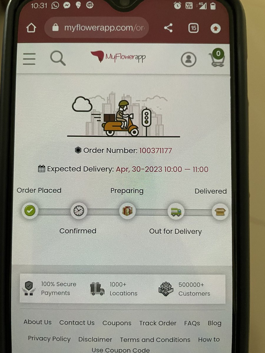 varasprasad's tweet photo. @MyFlowerApp My order (#100371177) is not yet delivered and order tracking on your site is not working https://t.co/kuZJMbI4gR