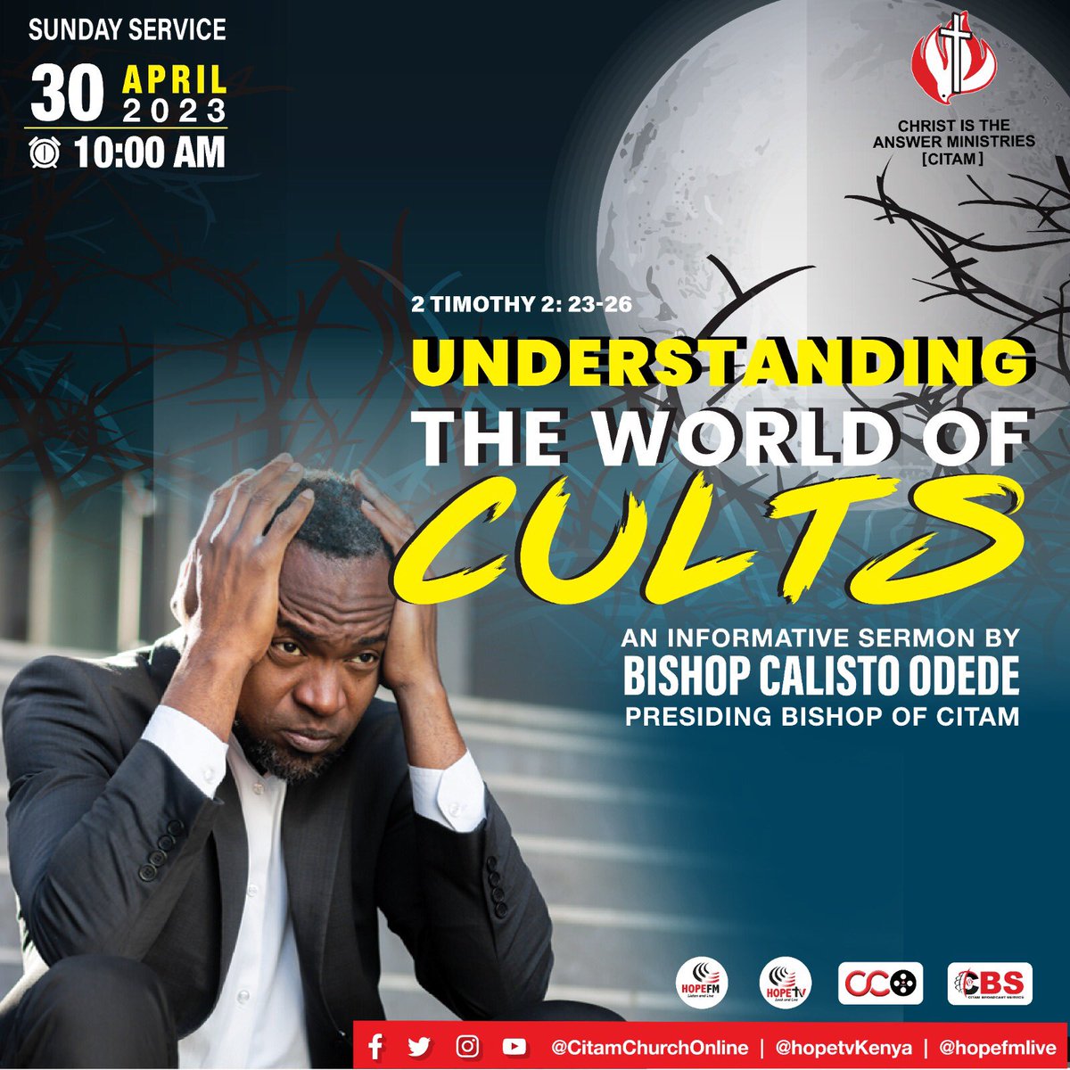KwameRubadiri's tweet photo. Deception, delusion and sometimes death; ingredients of Cults throughout history. Join us on the CBS Family Service today as @codede2 helps us understand the world of Cults. @CITAMOnline @HopeTV_KE @doginde #DoNotBeDeceived https://t.co/NB1klBLLh9