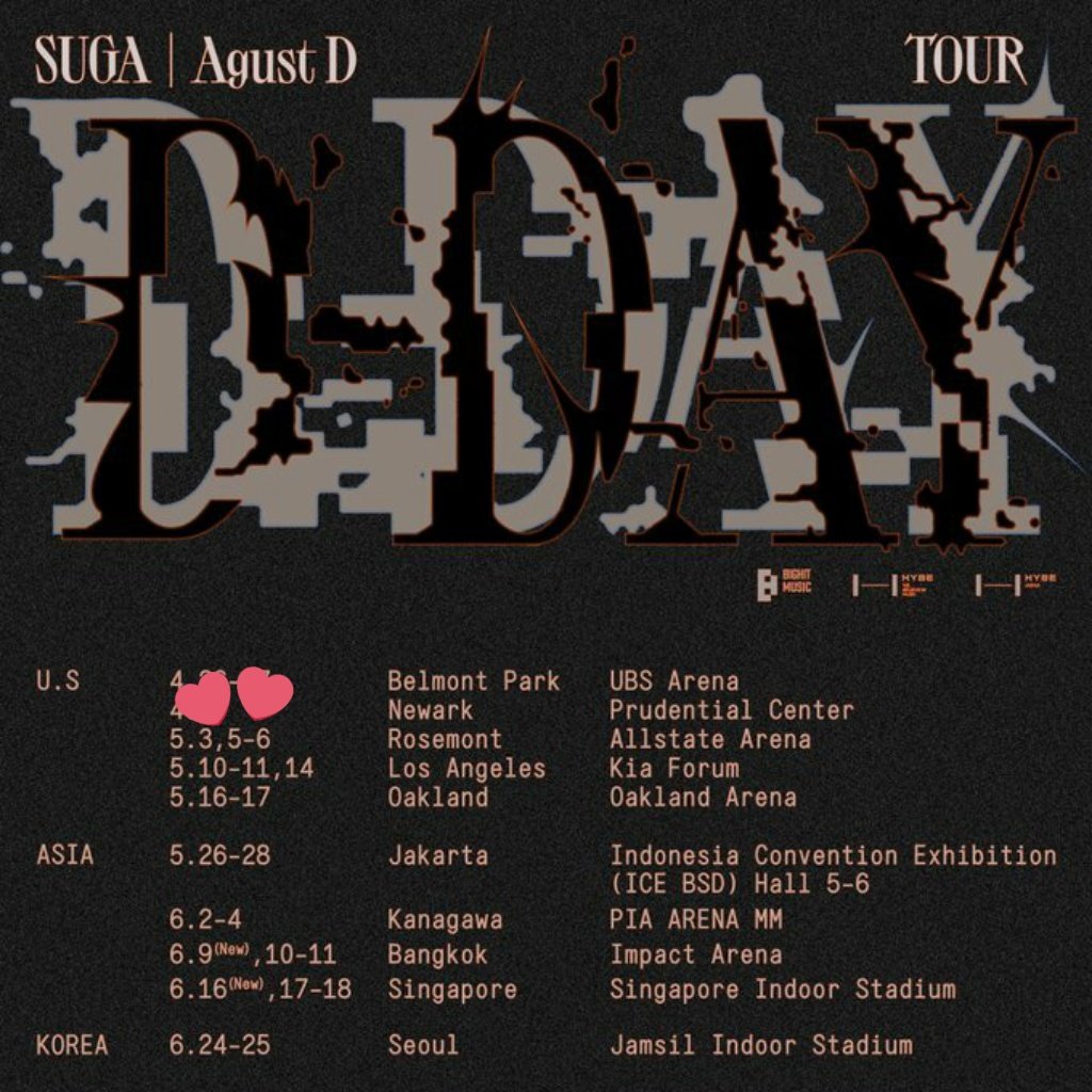 Elymin136's tweet photo. — 🔔 SUGA | #AgustD D-DAY TOUR [Soundcheck &amp; Concierto]

En Mayo inicia con sus tres primeros conciertos en Allstate Arena Chicago/Rosemont

Se realizarán 3 conciertos los días 3, 5-6 de Mayo

HORARIOS⬇️
#D_DAY_TOUR #SUGA_AgustD_TOUR https://t.co/nxW9wMY361