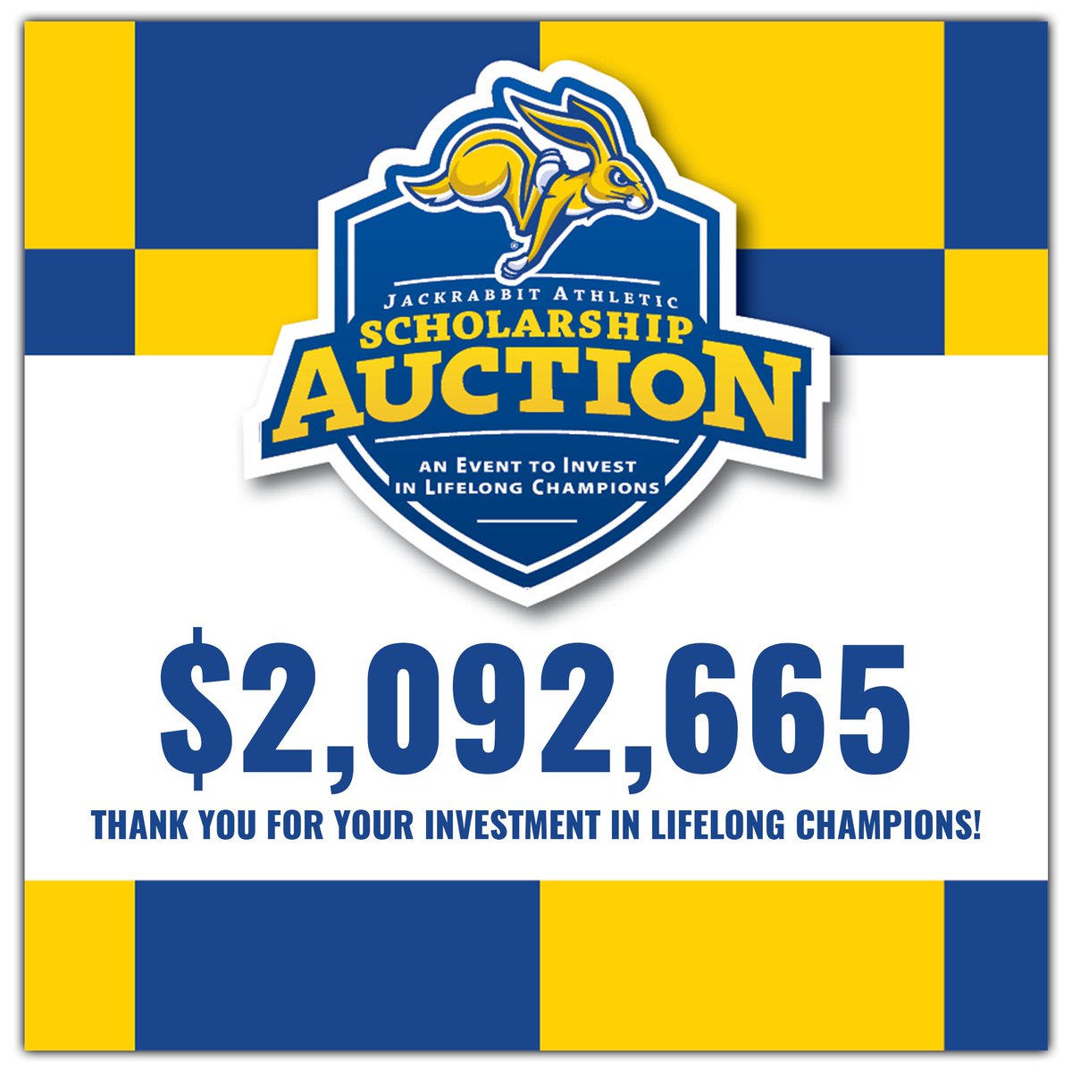 GoJacksSDSU's tweet photo. PEOPLE... Two million ninety-two thousand six hundred sixty-five dollars! 🤯

When Jackrabbits gather together, special things happen. 💙

#2023JASA x #GoJacks 🐰 https://t.co/YA4m6K3KXc