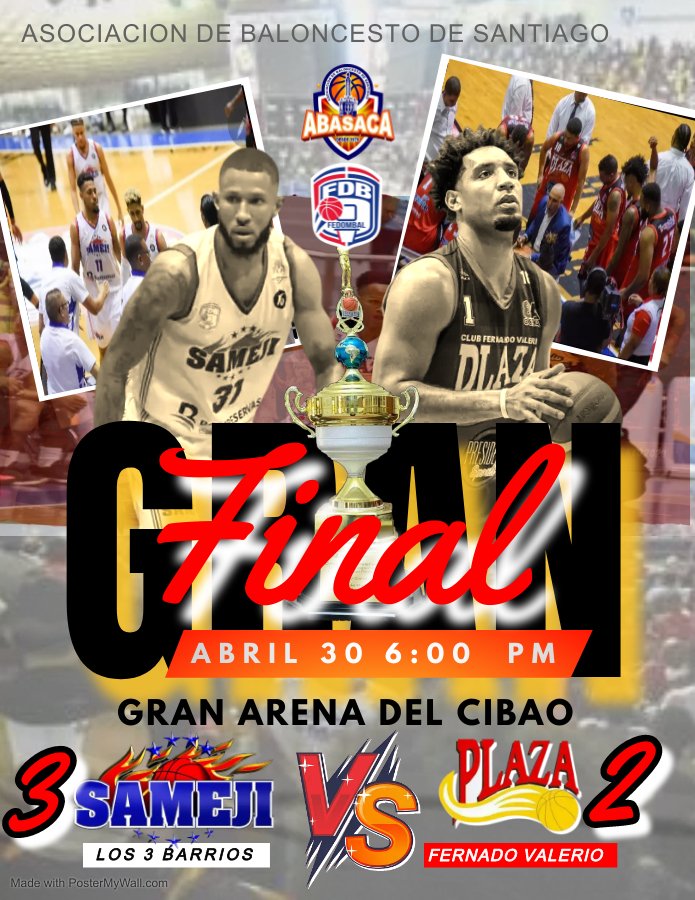 barberito15's tweet photo. Sigue la final del baloncesto superior de Santiago y la serie está que vota fuego mañana domingo se juega el juego 6 de la serie en dónde Sameji está comandando con 3 victoria a 2 del plaza Valerio no te puede perder lo que se vivirá mañana en la arena del CIBAO con estos barrios https://t.co/QSZ7yxKpvM