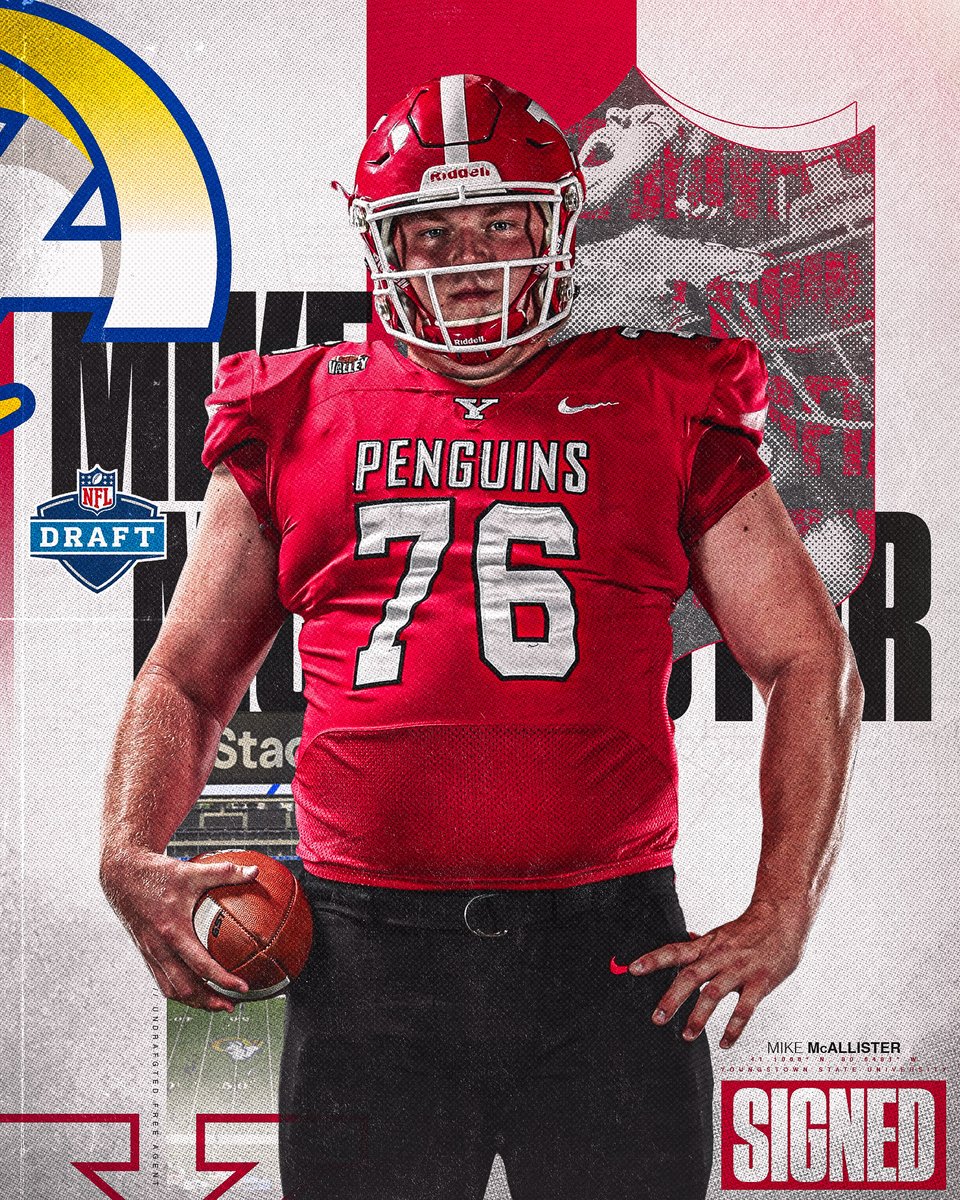 Youngstown State Football (@ysufootball) on Twitter photo ๐ ๐๐๐๐๐๐!!!
Mike McAllister is set to join the <a href="/RamsNFL/">Los Angeles Rams</a> โผ
Can't wait to see <a href="/MikeMcAllist78/">Mike McAllister</a> thrive in LA! ๐ช
#GoGuins // #LeaveNoDoubt ๐ ๐๐๐๐๐๐!!!
Mike McAllister is set to join the <a href="/RamsNFL/">Los Angeles Rams</a> โผ
Can't wait to see <a href="/MikeMcAllist78/">Mike McAllister</a> thrive in LA! ๐ช
#GoGuins // #LeaveNoDoubt