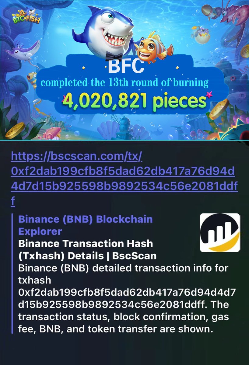 🏄🏄Hey friends, the monthly destruction for April has been completed!
 🦈🦈The 13th round destroyed 4,020,821 $BFCs, built more application scenarios, continued deflation, and empowered the value of $BFCs in two directions🚀🚀🚀

✅Proof of burn ：bscscan.com/tx/0xf2dab199c…