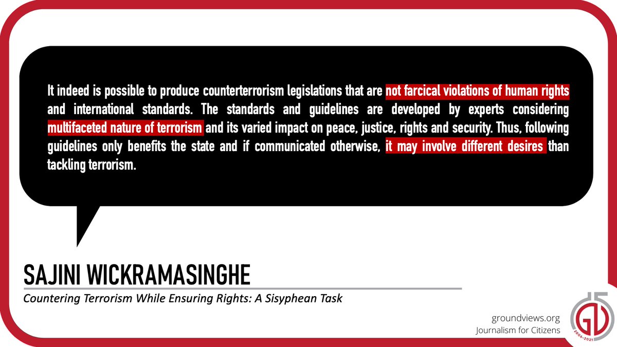 groundviews's tweet photo. Countering Terrorism While Ensuring Rights: A Sisyphean Task by Sajini Wickramasinghe

Read the full article here:
https://t.co/MQzl6bvMs2… #lka #SriLanka #HumanRights #Governance https://t.co/jJ2JAczxjV